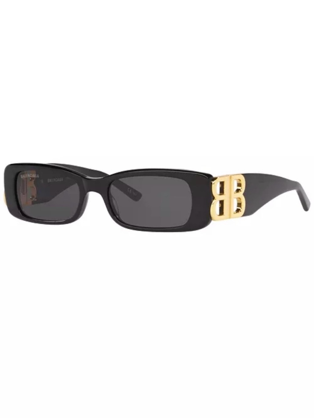 Balenciaga Black Rectangular Sunglasses with Gold BB Accent and Case